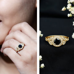 Certified Created Black Diamond Vintage Style Engagement Ring with Diamond