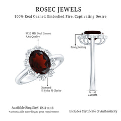 Natural 8X10mm Garnet Vintage Looking Engagement Ring with Diamond