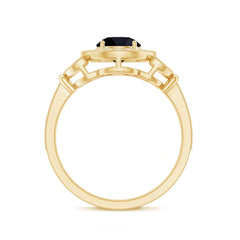 8mm Round Black Onyx Vintage Engagement Ring with Diamond Halo