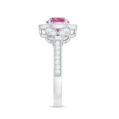 Pink Tourmaline Vintage Style Engagement Ring with Diamond