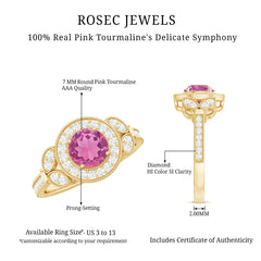 Pink Tourmaline Vintage Style Engagement Ring with Diamond