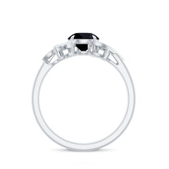 Genuine 8mm Round Black Onyx Floral Engagement Ring with Certificate