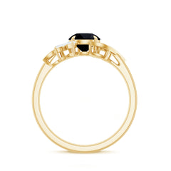Genuine 8mm Round Black Onyx Floral Engagement Ring with Certificate