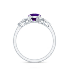 1.75 CT Amethyst Floral Engagement Ring with Diamond Accent