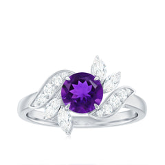 1.75 CT Amethyst Floral Engagement Ring with Diamond Accent