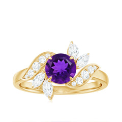 1.75 CT Amethyst Floral Engagement Ring with Diamond Accent