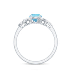 1.25 CT Aquamarine and Diamond Flower Cocktail Ring