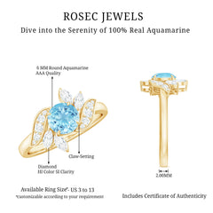 1.25 CT Aquamarine and Diamond Flower Cocktail Ring