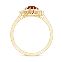 Claw Set Lab Grown Ruby and Diamond Halo Engagement Ring