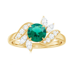 Nature Inspired Lab Grown Emerald Engagement Ring with Diamond