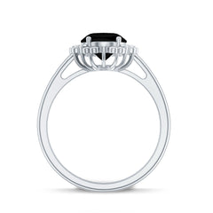 Lab Grown Black Diamond Oval Engagement Ring with Diamond