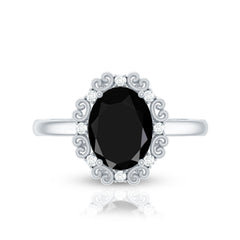 Lab Grown Black Diamond Oval Engagement Ring with Diamond