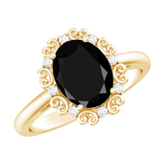 Lab Grown Black Diamond Oval Engagement Ring with Diamond