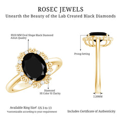 Lab Grown Black Diamond Oval Engagement Ring with Diamond
