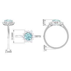 Natural Aquamarine Halo Engagement Ring with Diamond