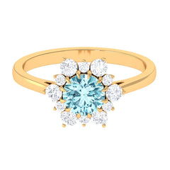 Natural Aquamarine Halo Engagement Ring with Diamond
