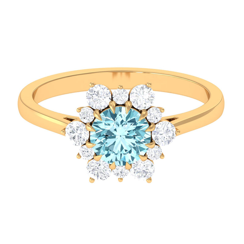 Natural Aquamarine Halo Engagement Ring with Diamond
