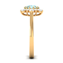 Natural Aquamarine Halo Engagement Ring with Diamond