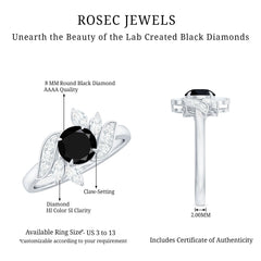 Lab-Created Black Diamond Flower Engagement Ring with Diamond