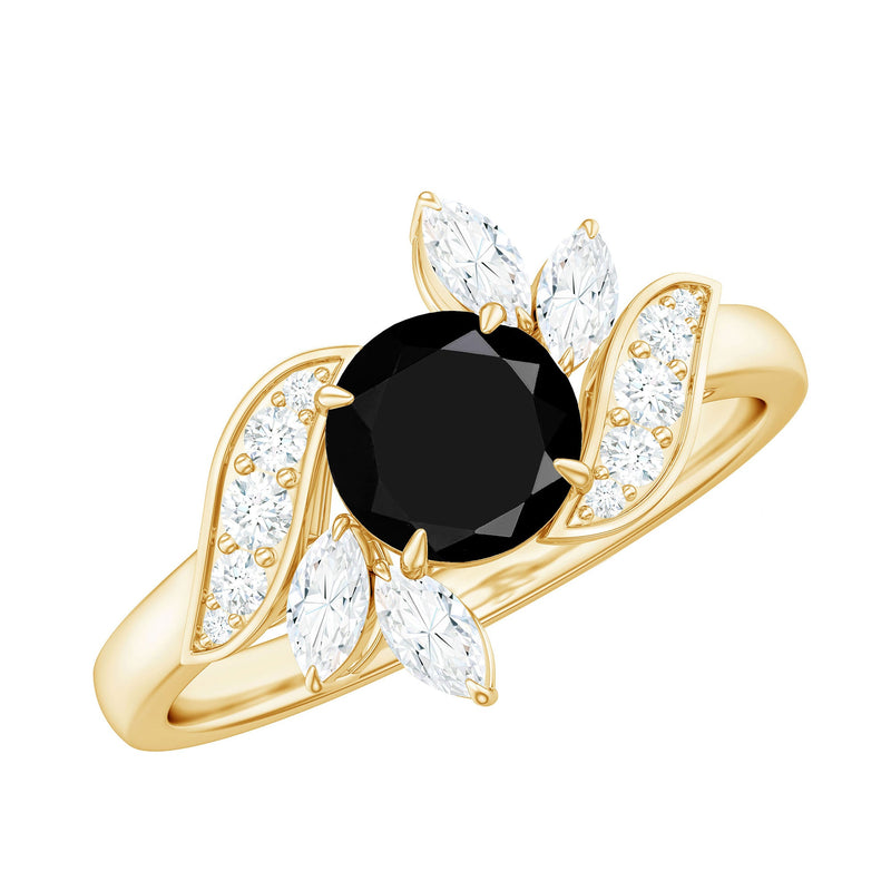 Lab-Created Black Diamond Flower Engagement Ring with Diamond