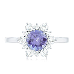 Natural Tanzanite and Diamond Engagement Ring with Claw Setting