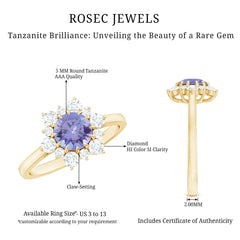 Natural Tanzanite and Diamond Engagement Ring with Claw Setting
