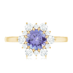 Natural Tanzanite and Diamond Engagement Ring with Claw Setting