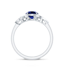 Nature Inspired 1 Carat Lab Grown Blue Sapphire Engagement Ring with Diamond