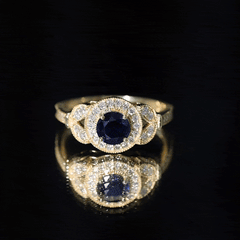 1 Carat Lab Grown Blue Sapphire Engagement Ring with Diamond Floral Halo
