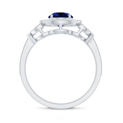 1 Carat Lab Grown Blue Sapphire Engagement Ring with Diamond Floral Halo