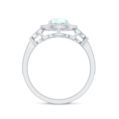 Vintage Inspired Ethiopian Rainbow Opal Engagement Ring with Diamond Halo