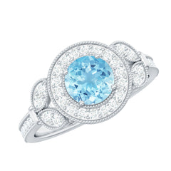 Vintage Inspired Aquamarine Engagement Ring with Diamond