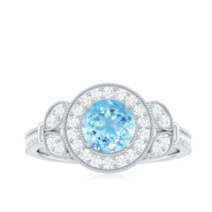 Vintage Inspired Aquamarine Engagement Ring with Diamond