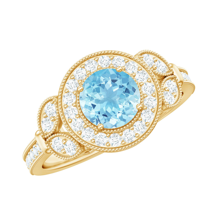 Vintage Inspired Aquamarine Engagement Ring with Diamond