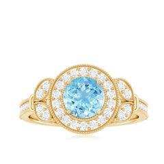Vintage Inspired Aquamarine Engagement Ring with Diamond
