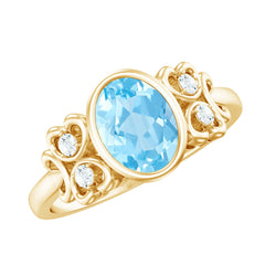 1.25 CT Oval Aquamarine Statement Engagement Ring with Diamond