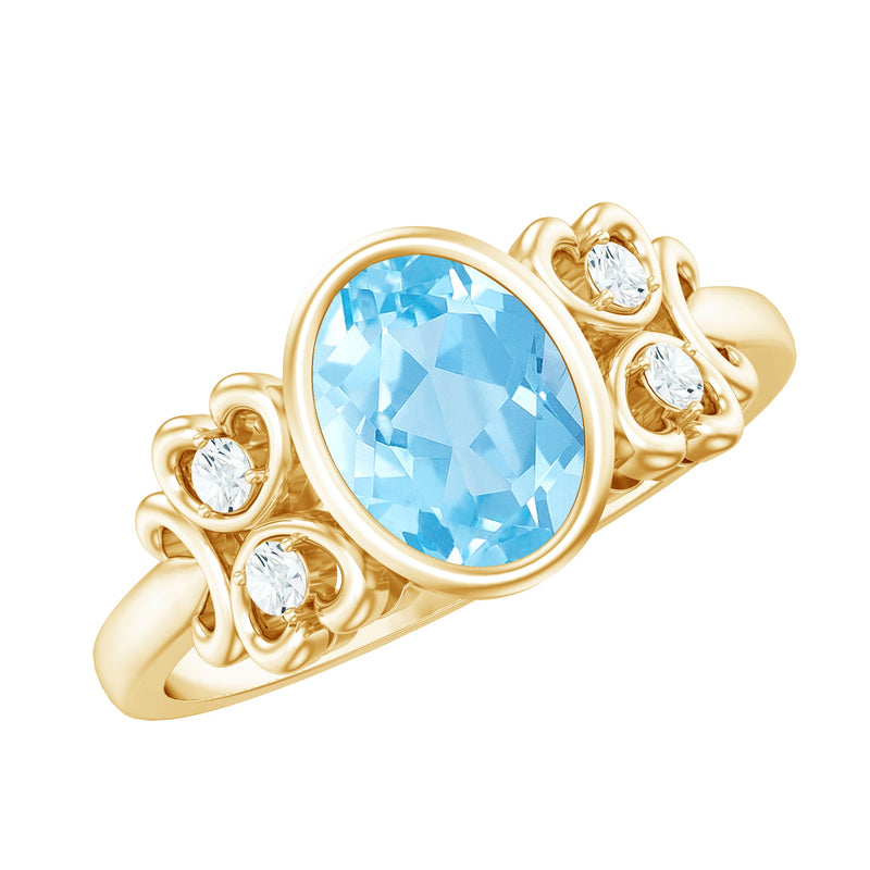 1.25 CT Oval Aquamarine Statement Engagement Ring with Diamond