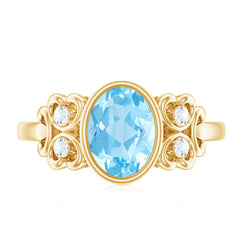 1.25 CT Oval Aquamarine Statement Engagement Ring with Diamond