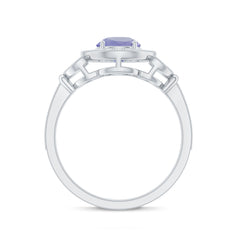 Real Tanzanite Retro Engagement Ring with Diamond Halo
