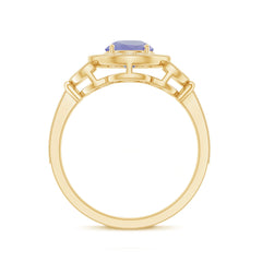 Real Tanzanite Retro Engagement Ring with Diamond Halo