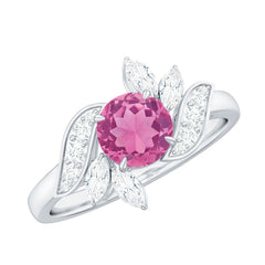 Pink Tourmaline Flower Engagement Ring with Moissanite