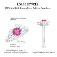 Pink Tourmaline Flower Engagement Ring with Moissanite