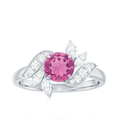 Pink Tourmaline Flower Engagement Ring with Moissanite