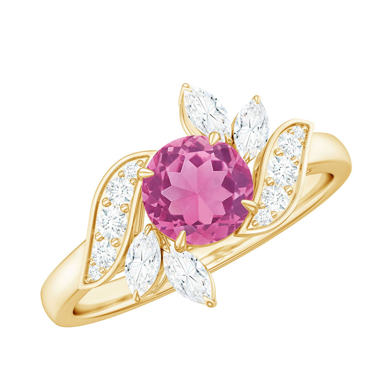 Pink Tourmaline Flower Engagement Ring with Moissanite