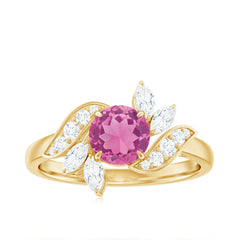 Pink Tourmaline Flower Engagement Ring with Moissanite