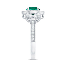 Certified Lab Grown Emerald Retro Engagement Ring with Diamond