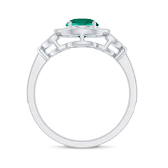 Certified Lab Grown Emerald Retro Engagement Ring with Diamond