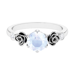 Claw Set Solitaire Moonstone Flower Ring with Diamond