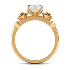 Claw Set Solitaire Moonstone Flower Ring with Diamond