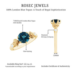 Round London Blue Topaz Rose Engagement Ring with Diamond